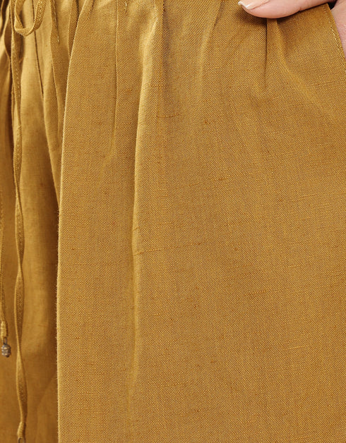 Linen wide leg pants with front piping